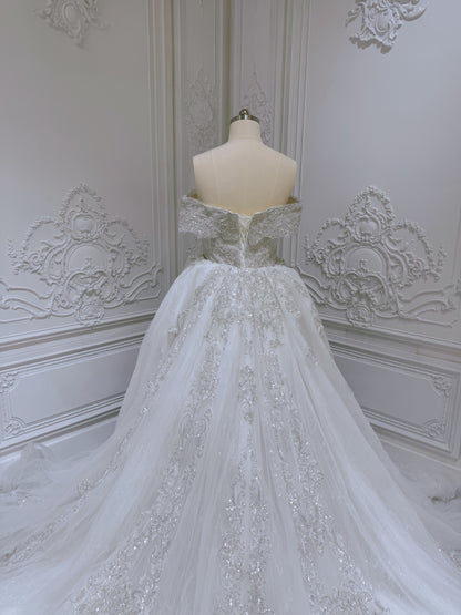 Stock clearance! Bridal size 16! Off white 2 in 1 look feather mermaid wedding dress with detachable skirt. - Ting's Bridal Collection