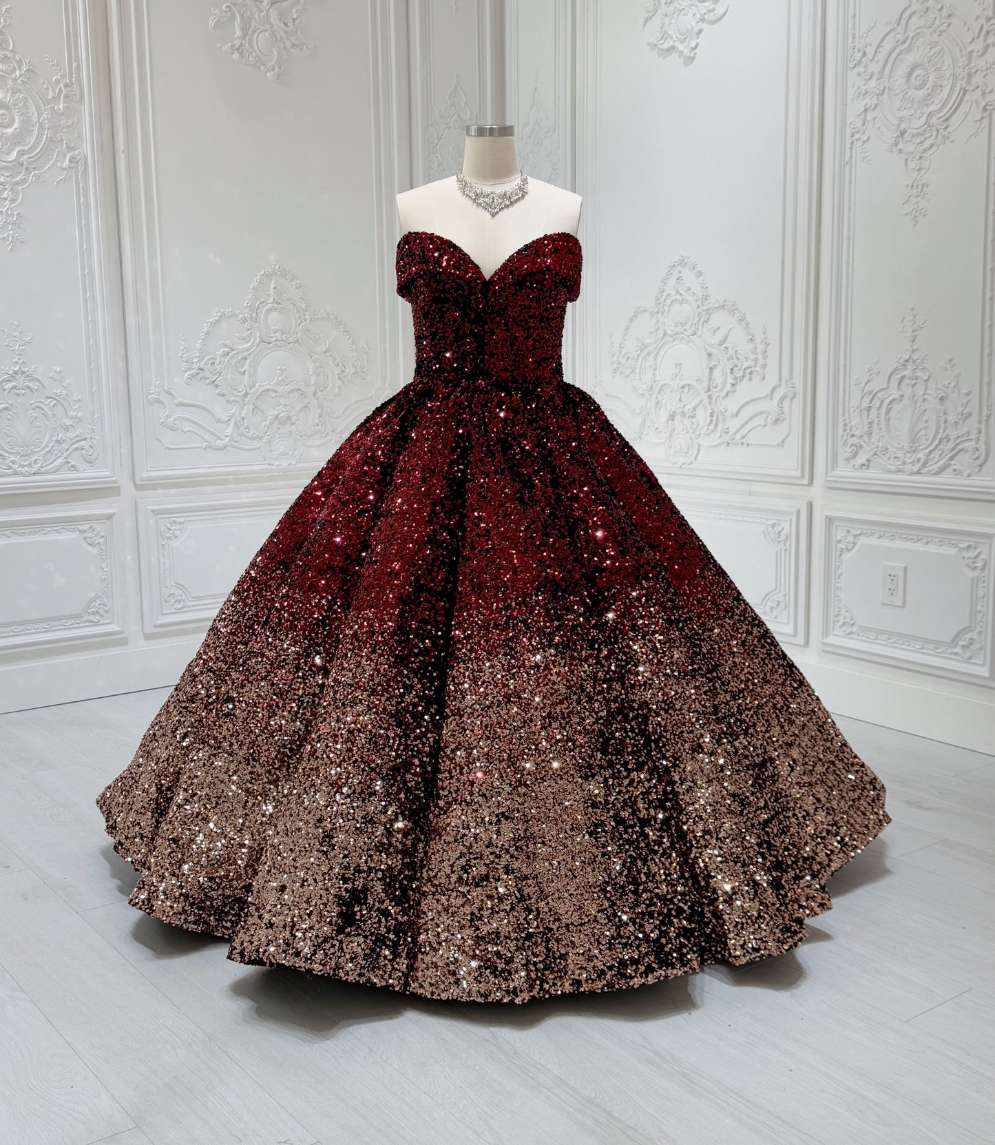 Stock Clearance! Bridal size 14! Custom-made red and gold sparkling ballgown Quinceanera dress/Formal event dress - Ting's Bridal Collection