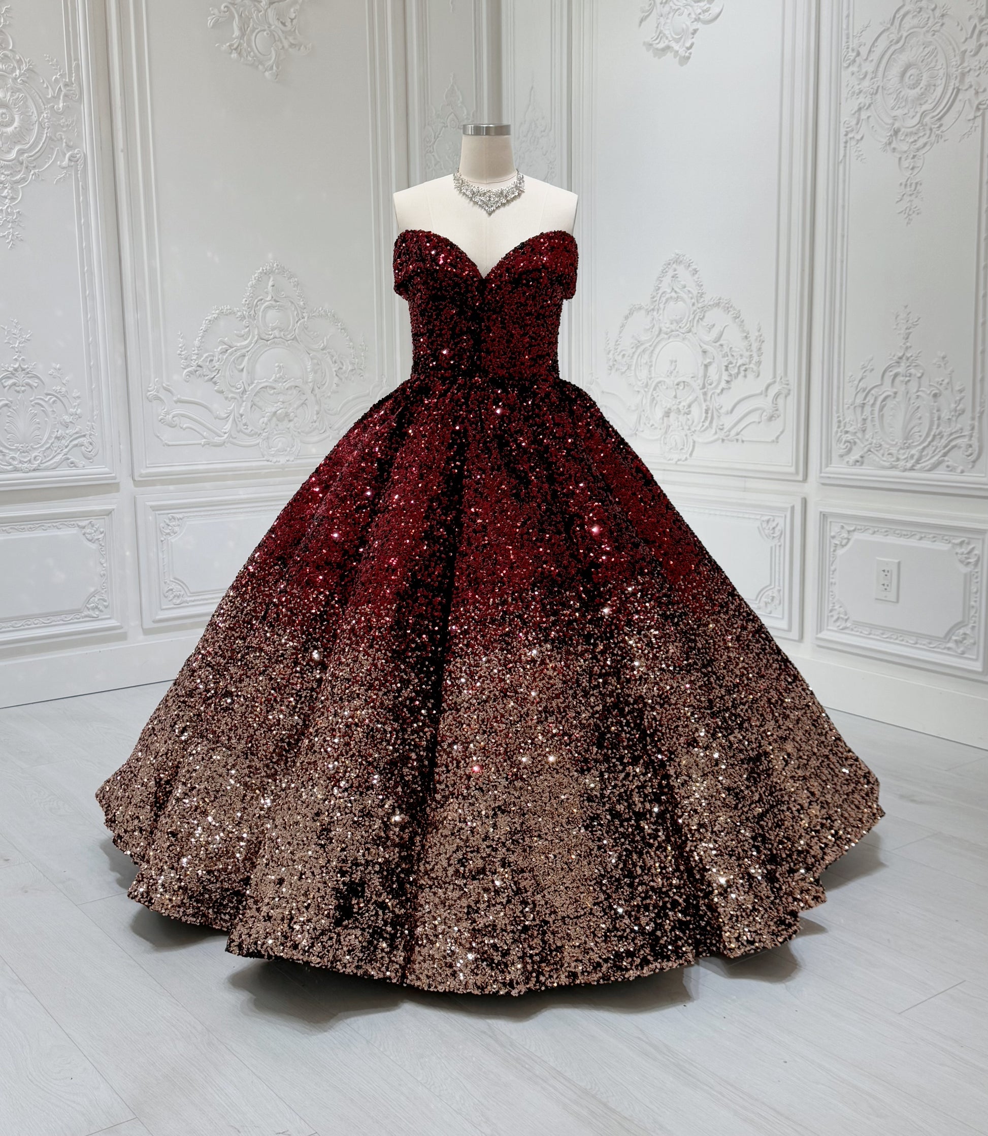 Stock Clearance! Bridal size 14! Custom-made red and gold sparkling ballgown Quinceanera dress/Formal event dress - Ting's Bridal Collection