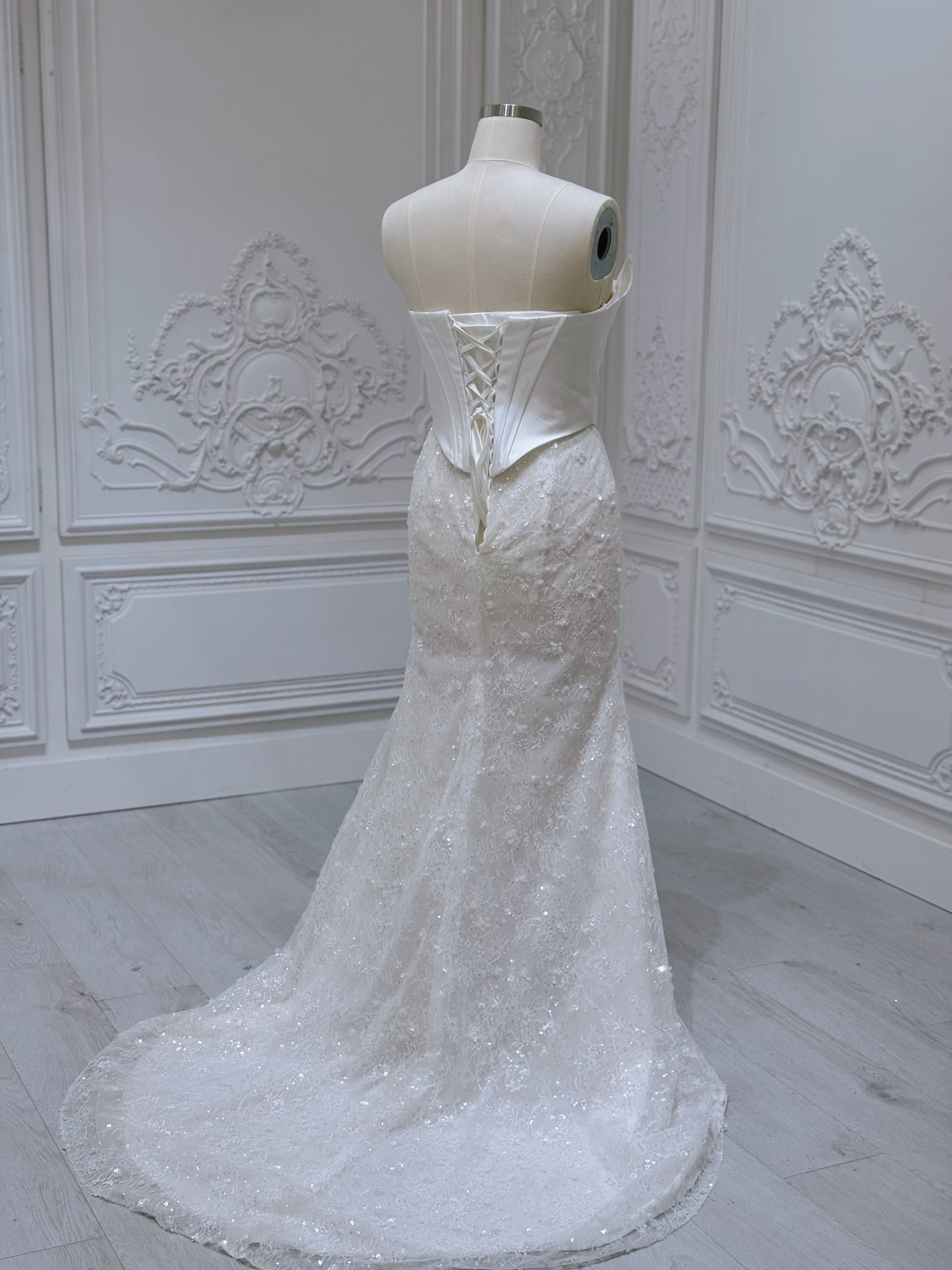 Stock of 2 in 1 mermaid wedding dress with detachable satin skirt - Ting's Bridal Collection