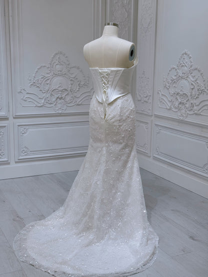 Stock of 2 in 1 mermaid wedding dress with detachable satin skirt - Ting's Bridal Collection