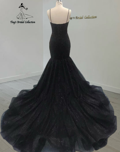 TBC-TM006 Custom-made black lace beading mermaid wedding dress