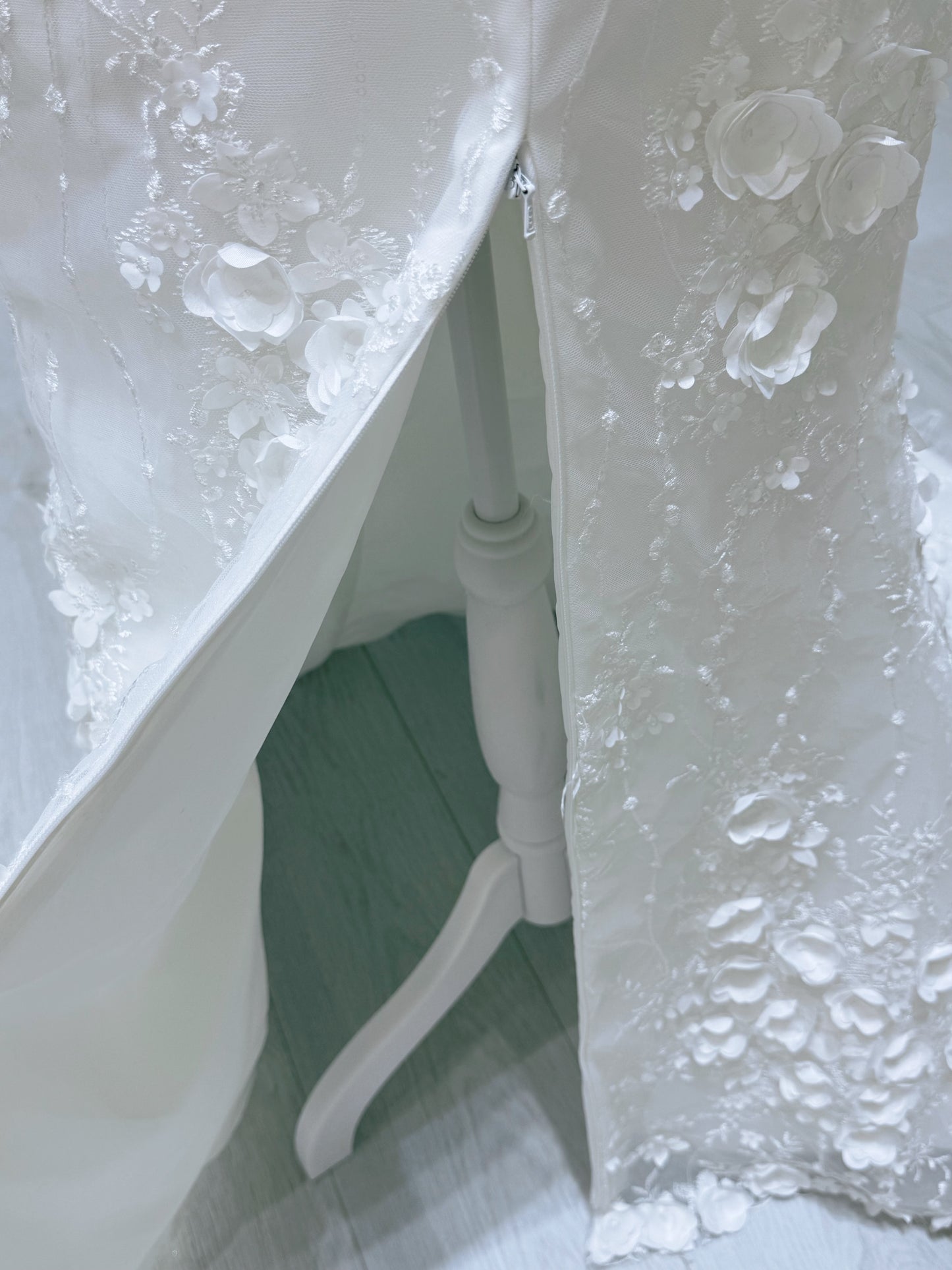 TBC-2IN1-002  Stock of White 3D floral off the shoulder 2 in 1 split mermaid wedding dress with detachable skirt - Ting's Bridal Collection