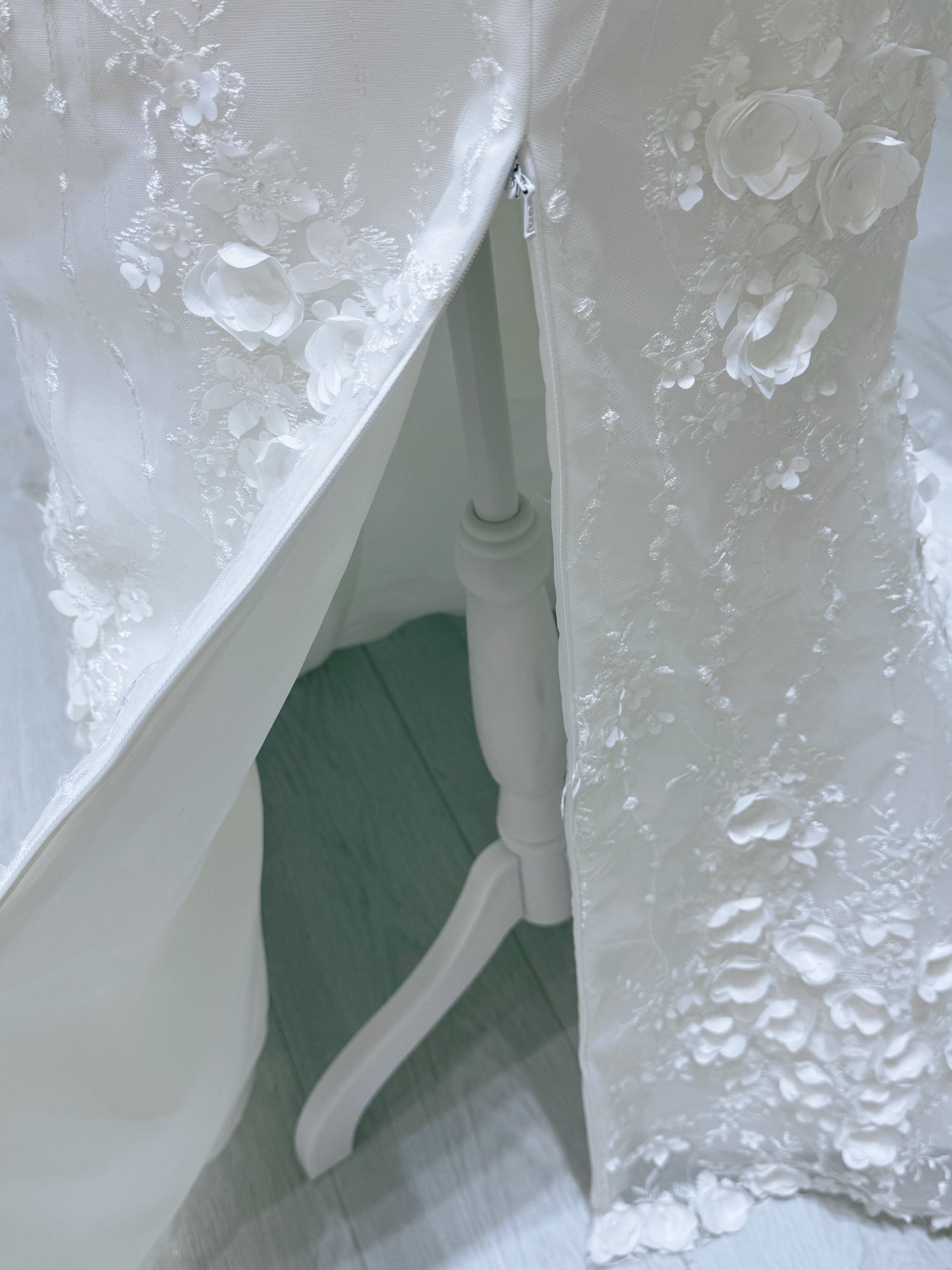 TBC-2IN1-002  Stock of White 3D floral off the shoulder 2 in 1 split mermaid wedding dress with detachable skirt - Ting's Bridal Collection