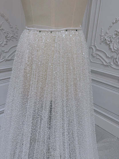 Beading sparkling bridal detachable overskirt for wedding dress - Ting's Bridal Collection