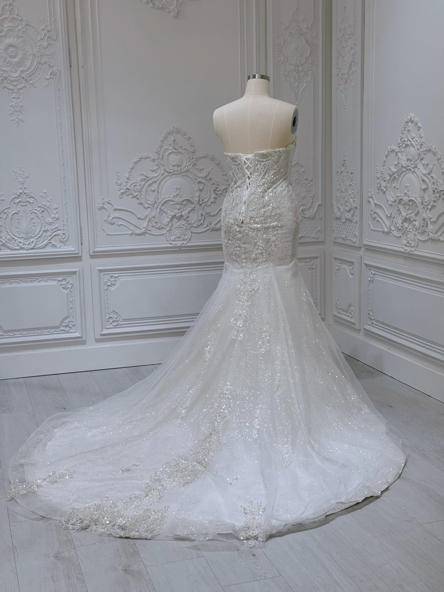 Stock Clearance! Bridal size 12! Luxury beading sparkling trumpet wedding dress - Ting's Bridal Collection