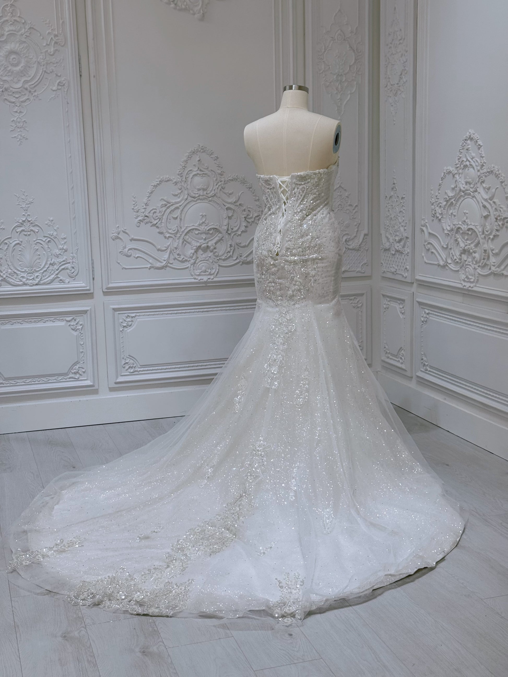 Stock Clearance! Bridal size 12! Luxury beading sparkling trumpet wedding dress - Ting's Bridal Collection