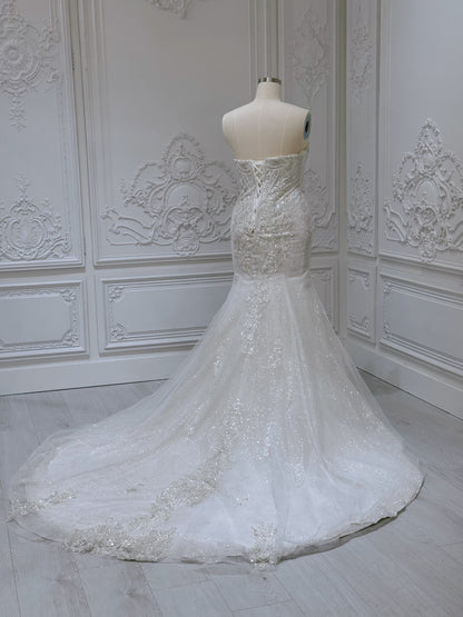 Stock Clearance! Bridal size 12! Luxury beading sparkling trumpet wedding dress - Ting's Bridal Collection