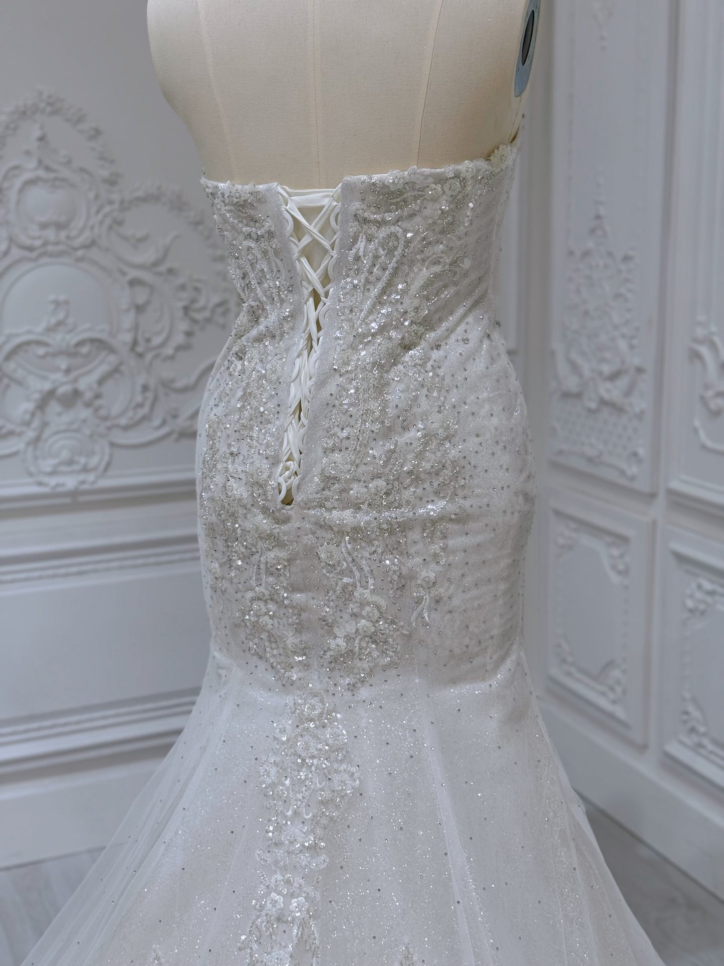 Stock Clearance! Bridal size 12! Luxury beading sparkling trumpet wedding dress - Ting's Bridal Collection