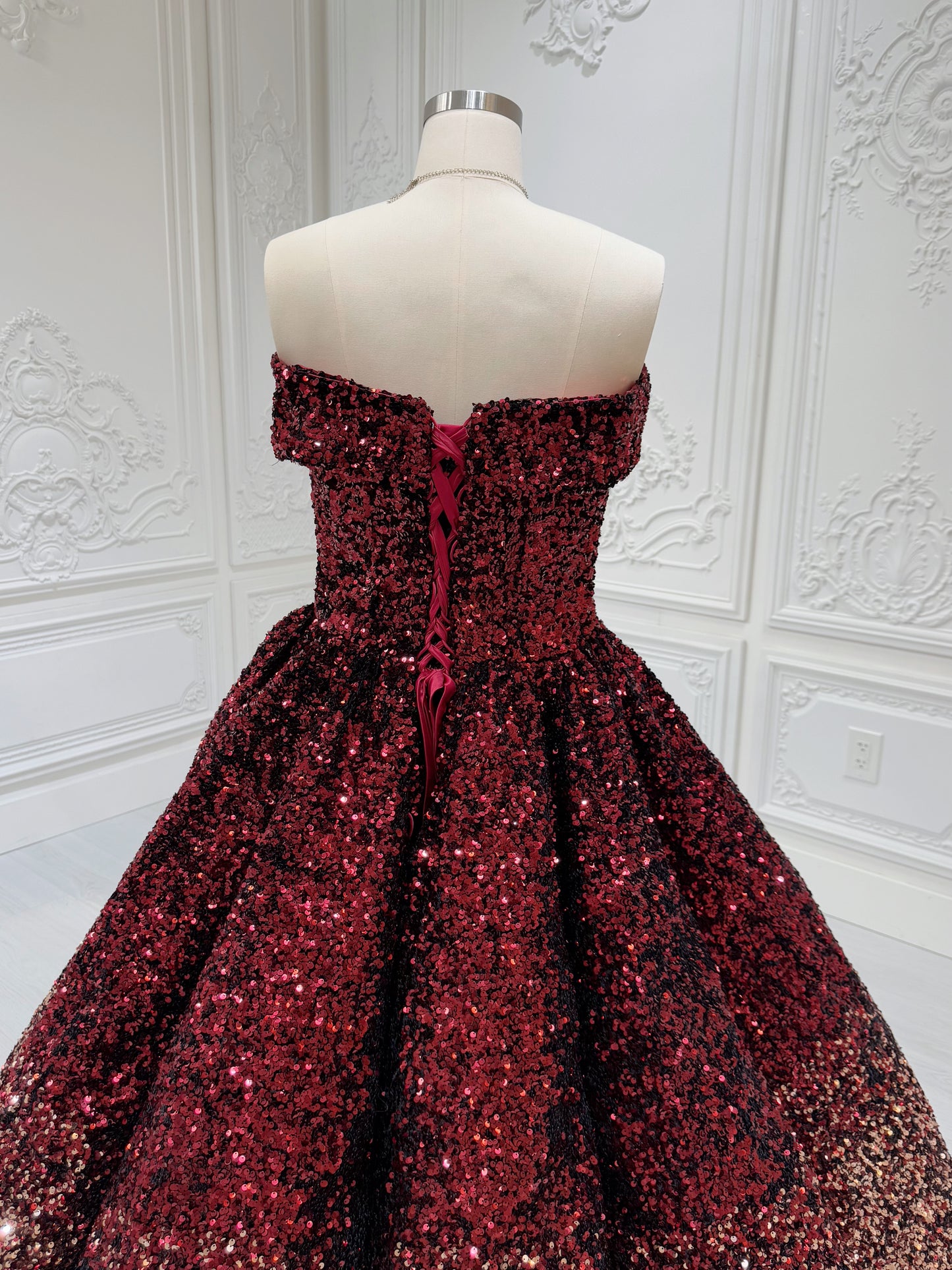 Stock Clearance! Bridal size 14! Custom-made red and gold sparkling ballgown Quinceanera dress/Formal event dress - Ting's Bridal Collection