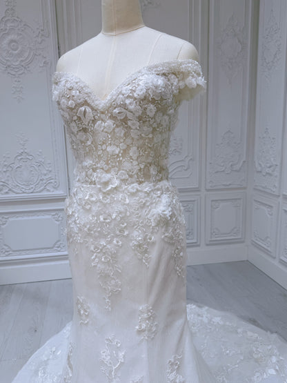 Stock clearance! Bridal size 10! White off the shoulder floral mermaid wedding dress with skirt - Ting's Bridal Collection