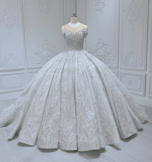 TBC-CM002  Custom-made luxury pearl with beading lace princess ballgown royal wedding dress - Ting's Bridal Collection