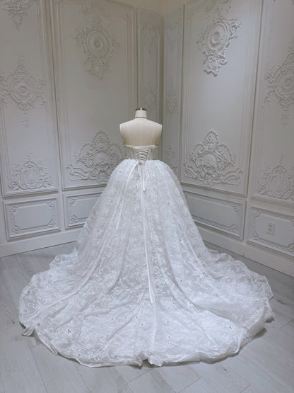 TBC-ZB082 Stock of rhinestone beaded strapless lace ballgown wedding dress - Ting's Bridal Collection