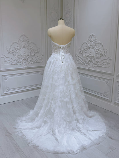 TBC-A036 Stock of beading 3D floral lace Aline wedding dress - Ting's Bridal Collection