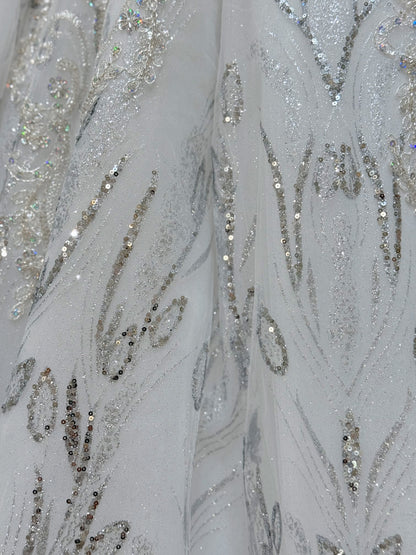 Stock Clearance! Bridal Size 10! Grey crystal beaded cap sleeve sparkling white&silver princess ballgown royal wedding dress - Ting's Bridal Collection