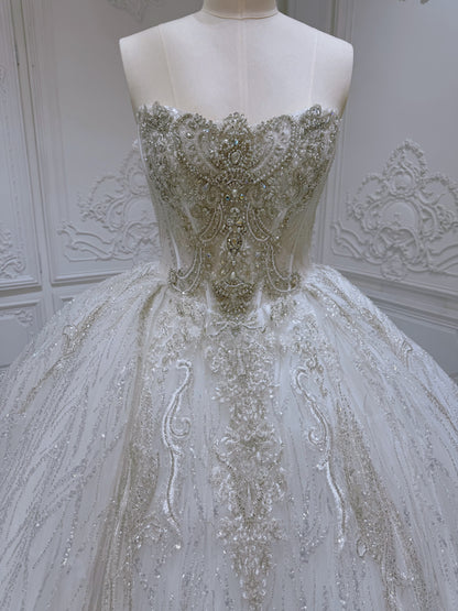 TBC-YB069 Stock of luxury beading strapless royal ballgown wedding dress - Ting's Bridal Collection