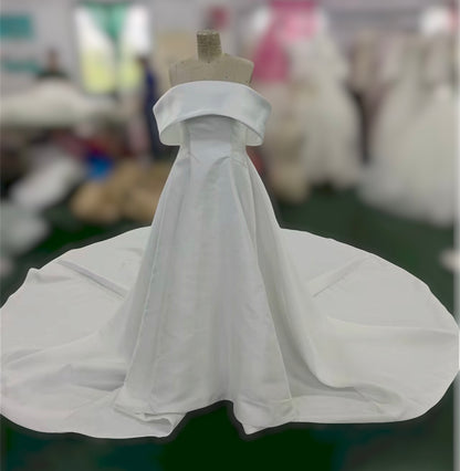 TBC-ZA027 Custom-made satin Aline wedding dress