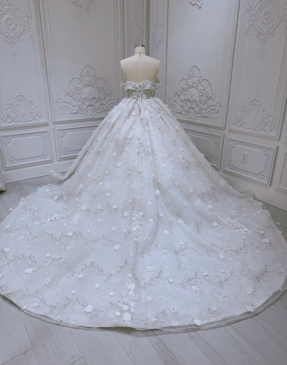 Stock Clearance! Bridal size 12! Custom-made beading with 3D floral off the shoulder princess ballgown fairy wedding dress - Ting's Bridal Collection
