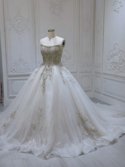TBC-YB079 Stock of luxury rhinestone beading sparkling royal ballgown wedding dress - Ting's Bridal Collection