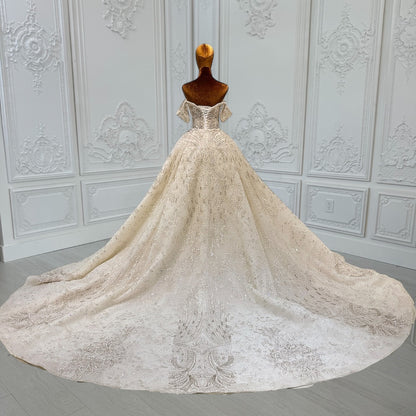 TBC-CM010  Custom-made luxury crystal beading off the shoulder 2 in 1 look trumpet and Aline wedding dress with detachable skirt - Ting's Bridal Collection