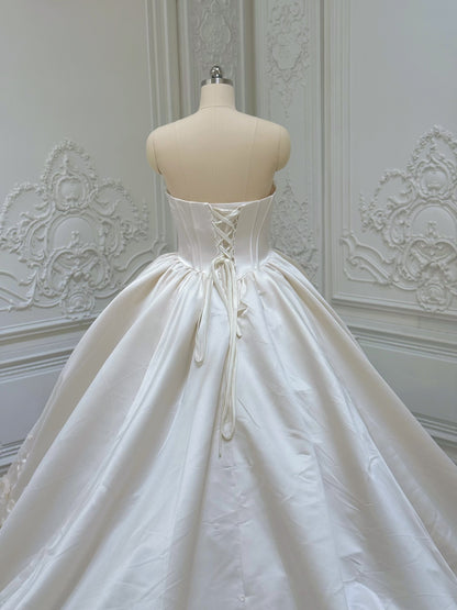 Custom-made sand color 3D floral satin princess ballgown fairy wedding dress - Ting's Bridal Collection