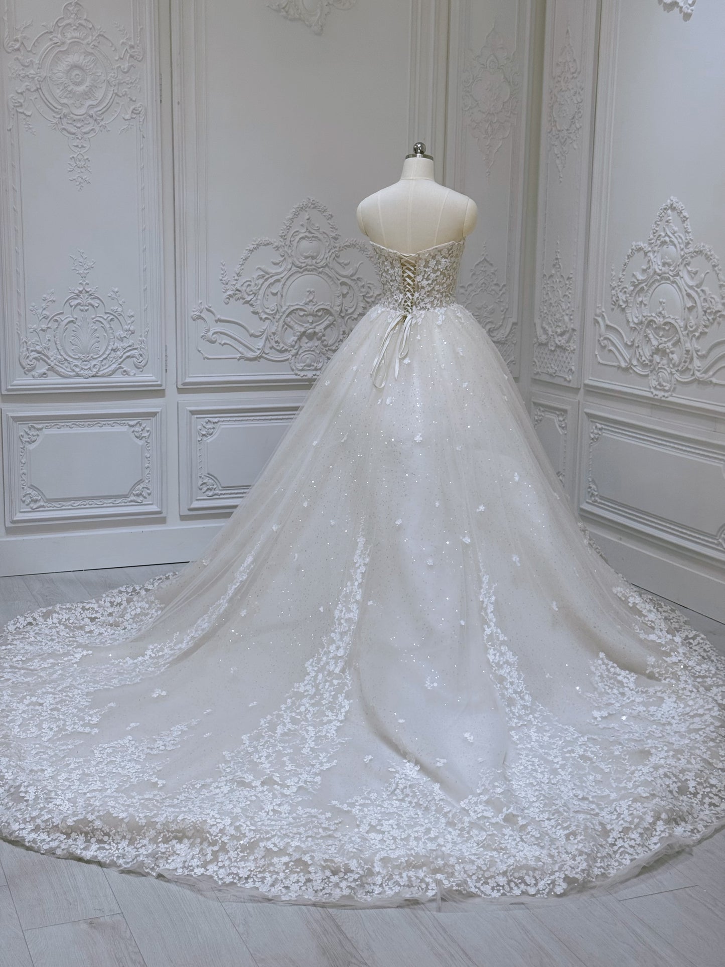 Stock clearance! Bridal size 6! Strapless ivory 3D floral Aline style fairy wedding dress - Ting's Bridal Collection
