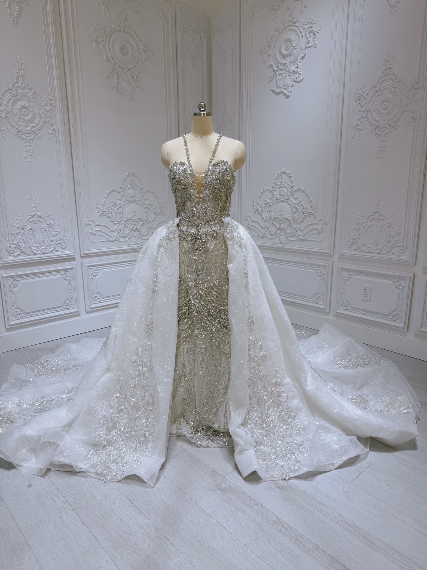 TBC-2IN1-012 Custom-made luxury crystal 2 in 1 style royal wedding dress with skirt - Ting's Bridal Collection