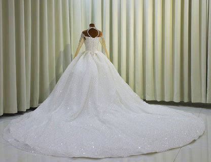 TBC-CM007  Custom-made luxury crystal beading sparkling high neck with long sleeve princess ballgown wedding dress - Ting's Bridal Collection