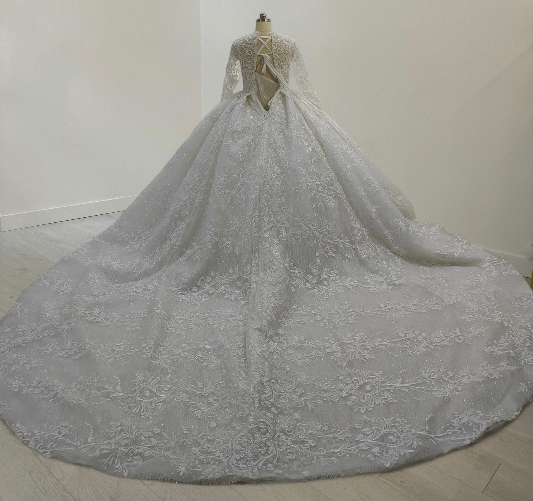 TBC-B053 Made to order luxury lace embroidered long sleeve princess ballgown royal wedding dress - Ting's Bridal Collection