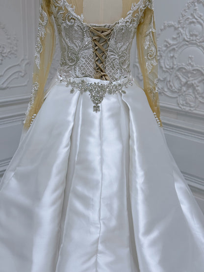 TBC-2IN1-024 Stock of luxury mermaid wedding dress with detachable satin skirt - Ting's Bridal Collection