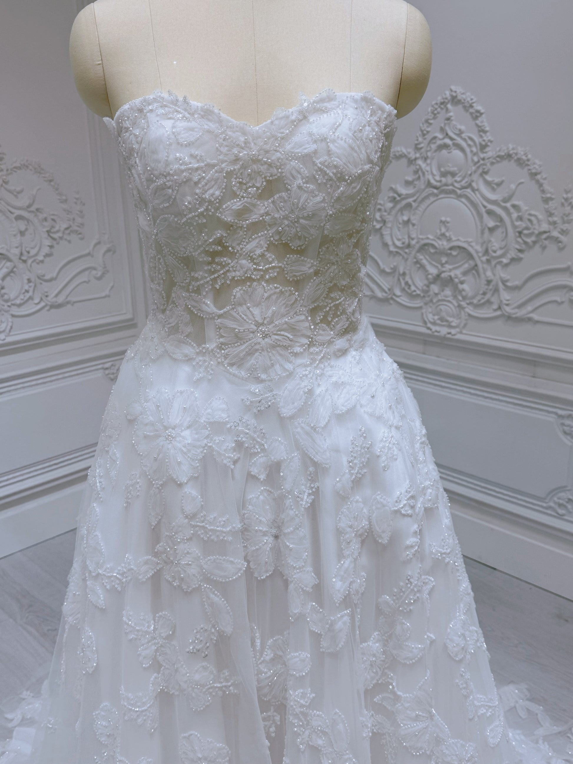 TBC-A036 Stock of beading 3D floral lace Aline wedding dress - Ting's Bridal Collection