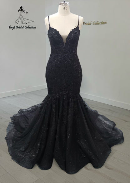 TBC-TM006 Custom-made black lace beading mermaid wedding dress