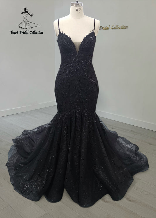 TBC-TM006 Custom-made black lace beading mermaid wedding dress - Ting's Bridal Collection