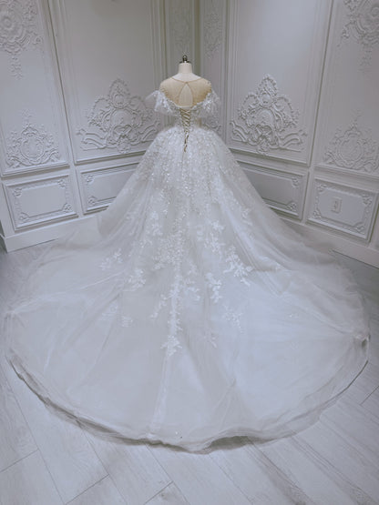 Stock clearance! Size 8! Ivory beading 3D floral ballgown fairy wedding dress - Ting's Bridal Collection