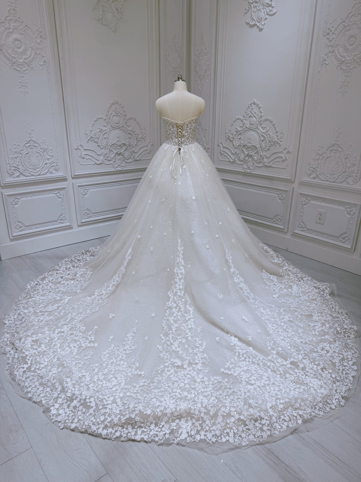 Stock clearance! Bridal size 6! Strapless ivory 3D floral Aline style fairy wedding dress - Ting's Bridal Collection