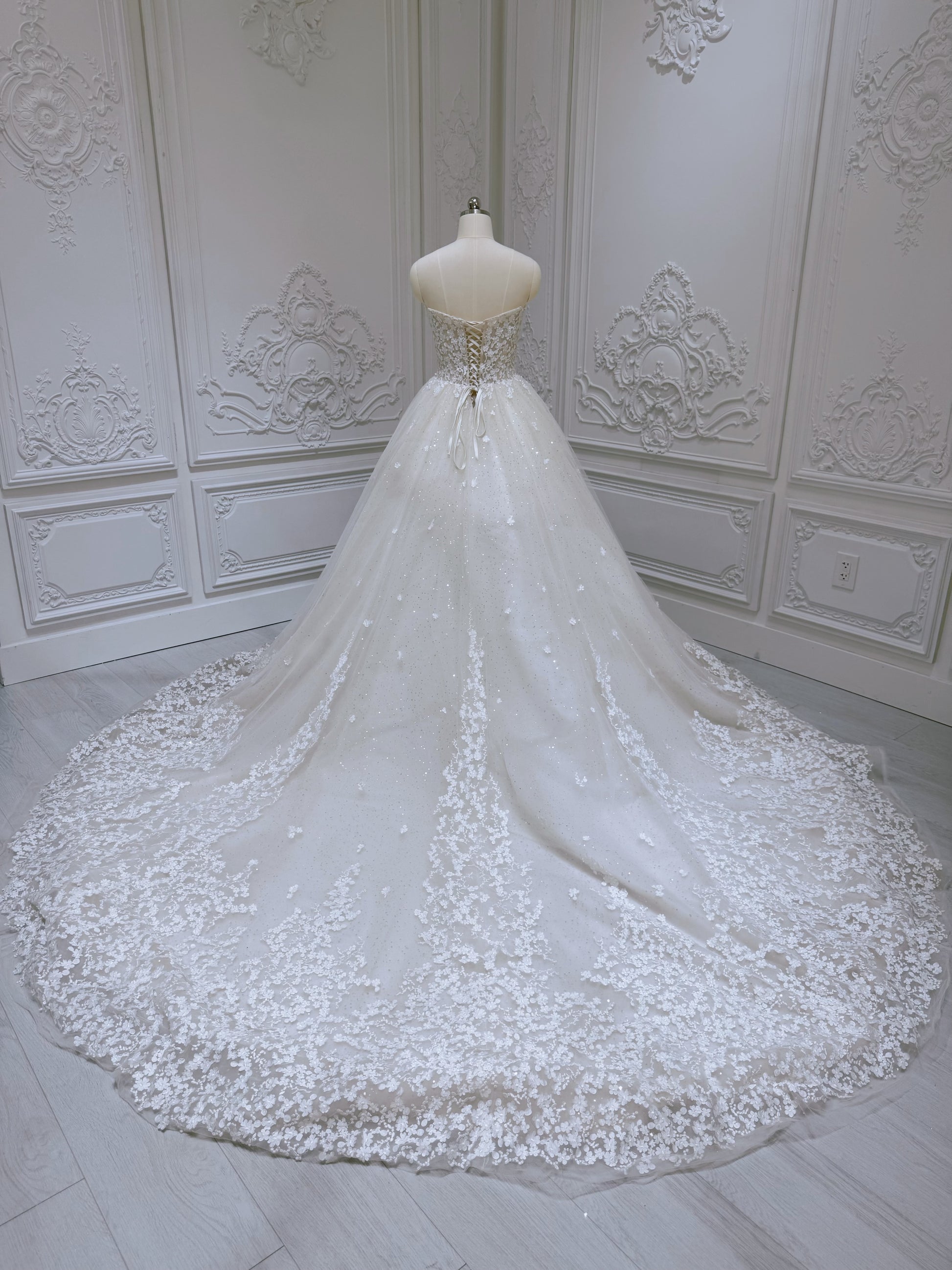 Stock clearance! Bridal size 6! Strapless ivory 3D floral Aline style fairy wedding dress - Ting's Bridal Collection