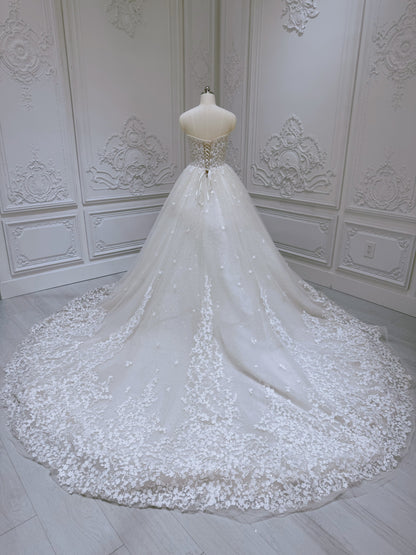 Stock clearance! Bridal size 6! Strapless ivory 3D floral Aline style fairy wedding dress - Ting's Bridal Collection