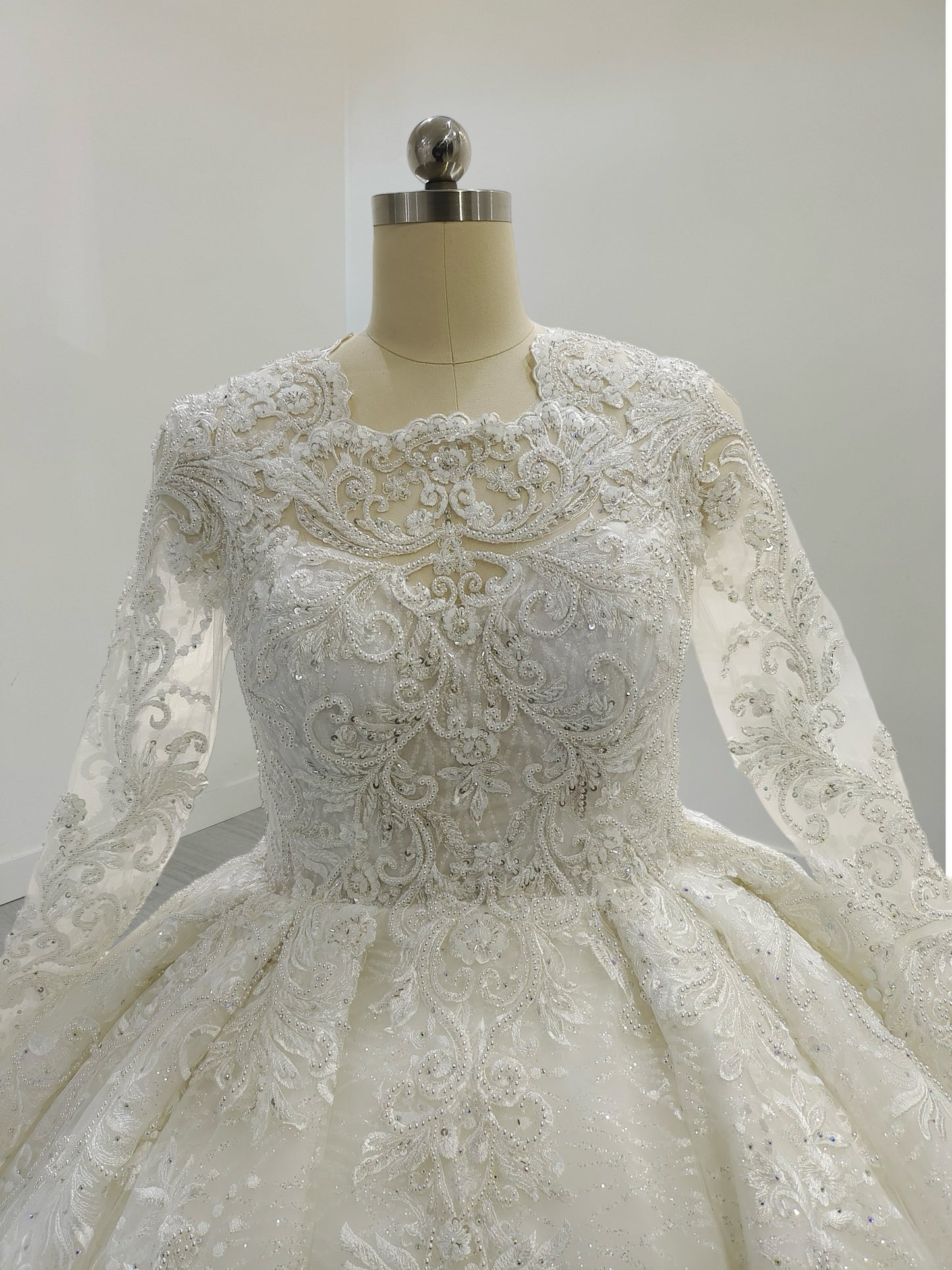 TBC-B053 Made to order luxury lace embroidered long sleeve princess ballgown royal wedding dress - Ting's Bridal Collection