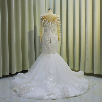 TBC-CM001  Custom-made floral embroidered long sleeve 2 in 1 ballgown and mermaid wedding dress with detachable skirt - Ting's Bridal Collection