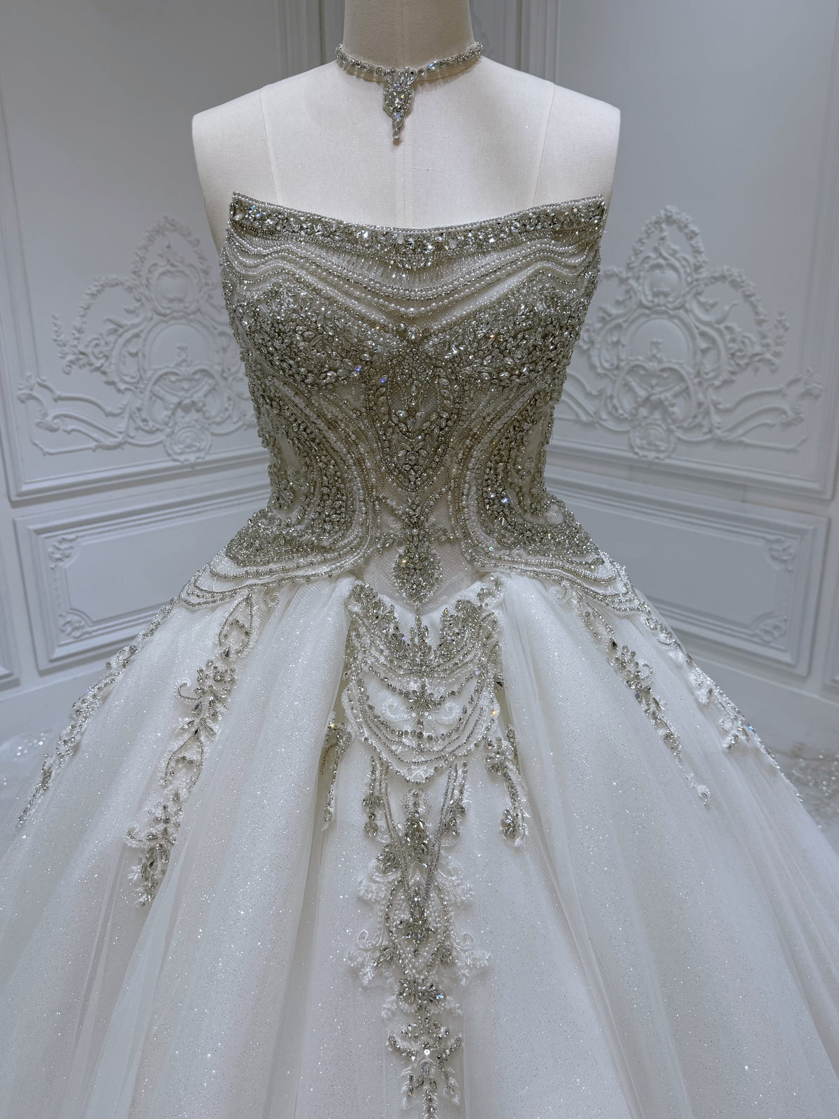TBC-YB079 Stock of luxury rhinestone beading sparkling royal ballgown wedding dress - Ting's Bridal Collection