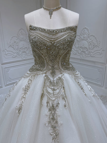 TBC-YB079 Stock of luxury rhinestone beading sparkling royal ballgown wedding dress - Ting's Bridal Collection