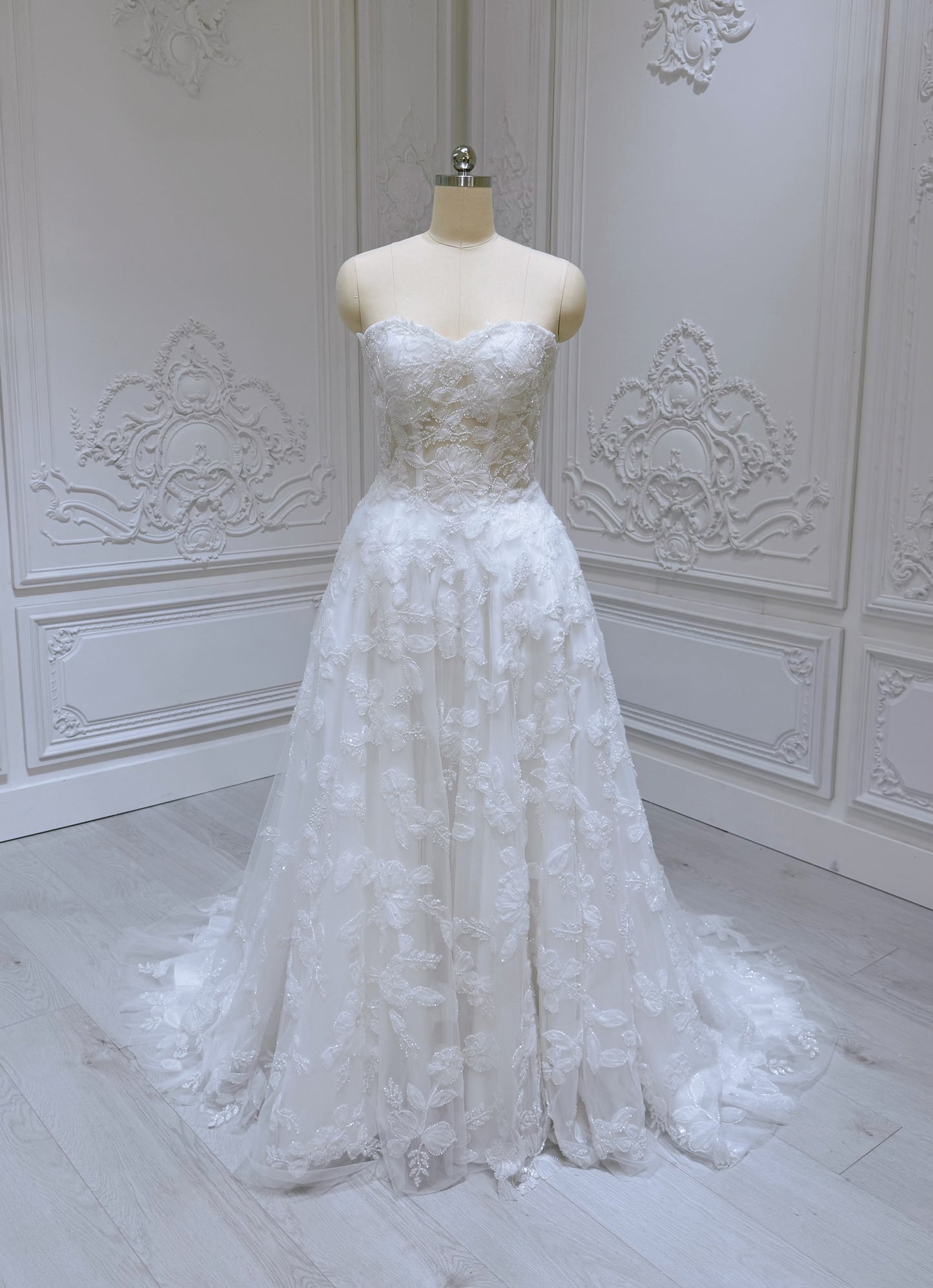 TBC-A036 Stock of beading 3D floral lace Aline wedding dress - Ting's Bridal Collection