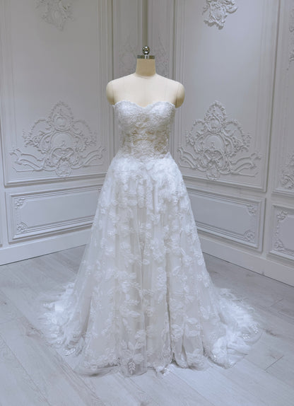 TBC-A036 Stock of beading 3D floral lace Aline wedding dress - Ting's Bridal Collection