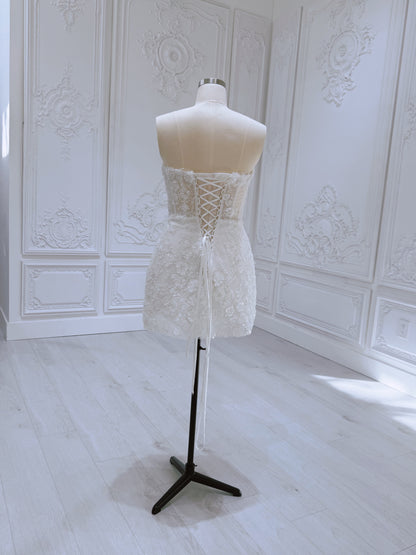 TBC-2IN1-035 Stock of 3D lace with beading 2 in 1 Mini&Aline wedding dress - Ting's Bridal Collection