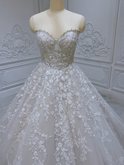 Stock clearance! Size 8! Ivory beading 3D floral ballgown fairy wedding dress - Ting's Bridal Collection