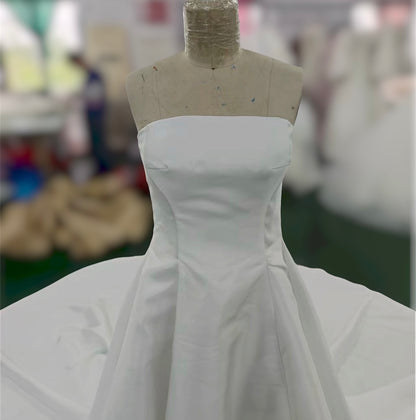 TBC-ZA027 Custom-made satin Aline wedding dress