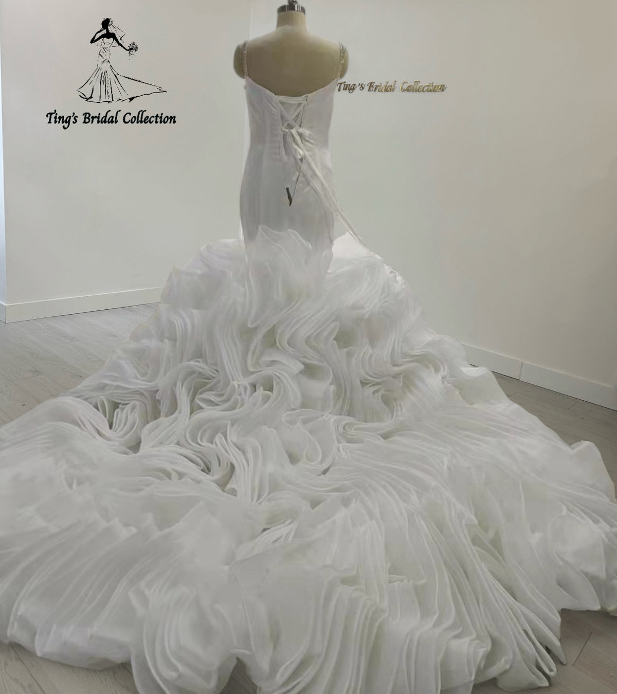 TBC-JM063 Custom-made luxury beading sparkling long sleeve mermaid royal wedding dress with ruffle skirt - Ting's Bridal Collection