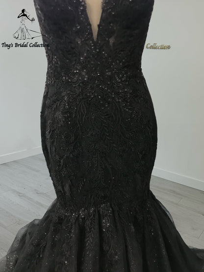 TBC-TM006 Custom-made black lace beading mermaid wedding dress