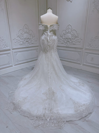 Stock clearance! Bridal size 16. Off white feather with beading lace bling mermaid wedding dress - Ting's Bridal Collection