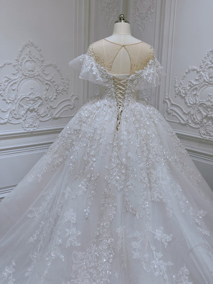 Stock clearance! Size 8! Ivory beading 3D floral ballgown fairy wedding dress - Ting's Bridal Collection